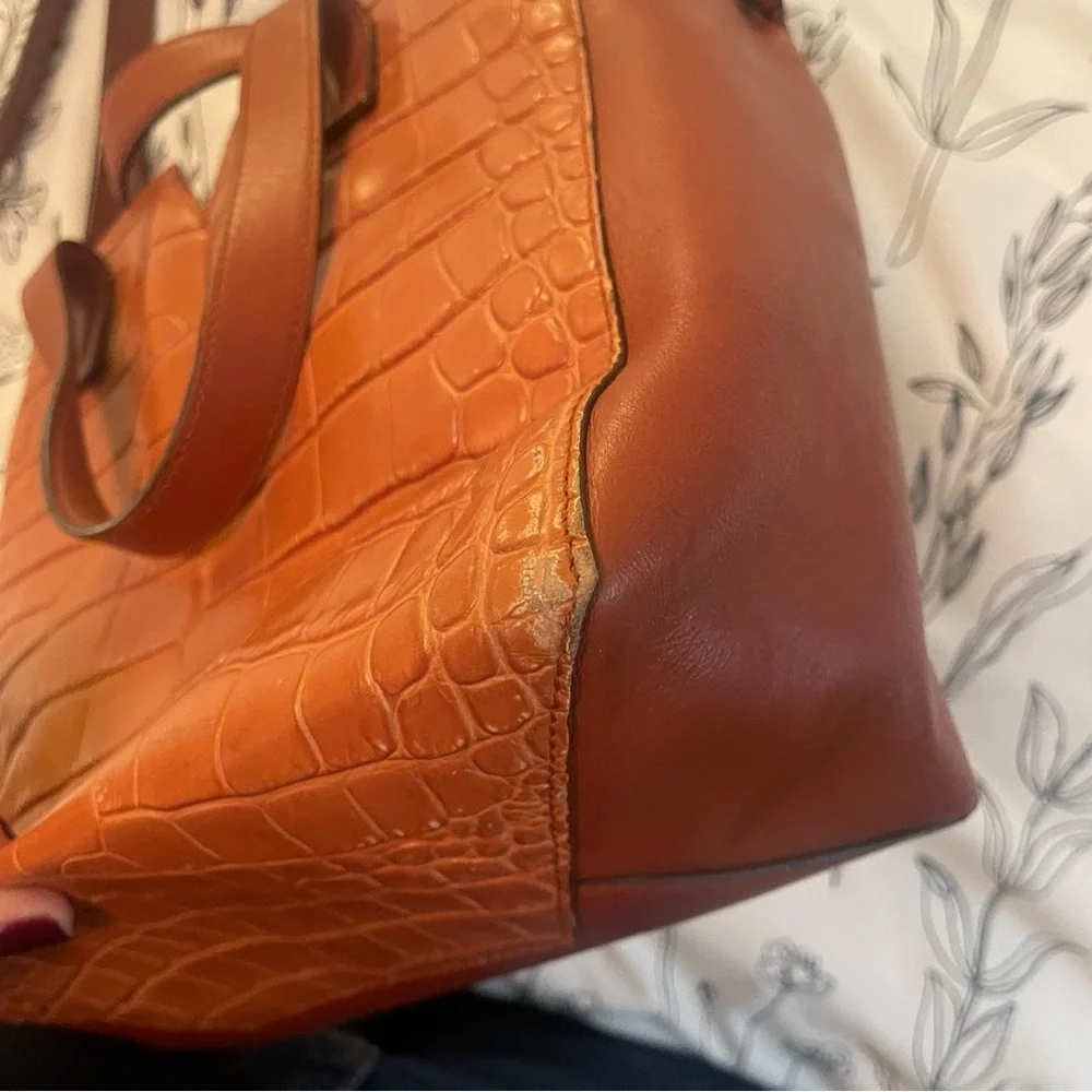 Vince Baby Signature V Croc Embossed Leather Handbag Purse